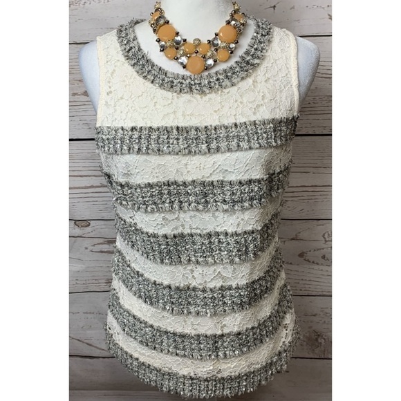 NWOT J. Crew Tweed & Lace Fringe Top - Picture 2 of 7